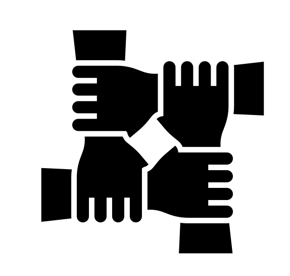 Icon of four hands holding each other at the wrist to form a square. 